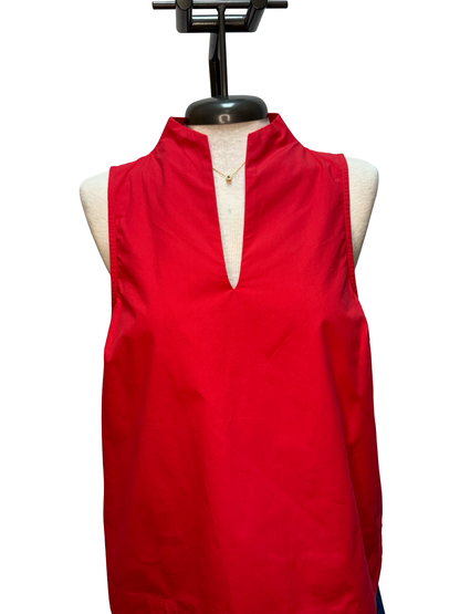 Split V Neck Stand Collar Top Red