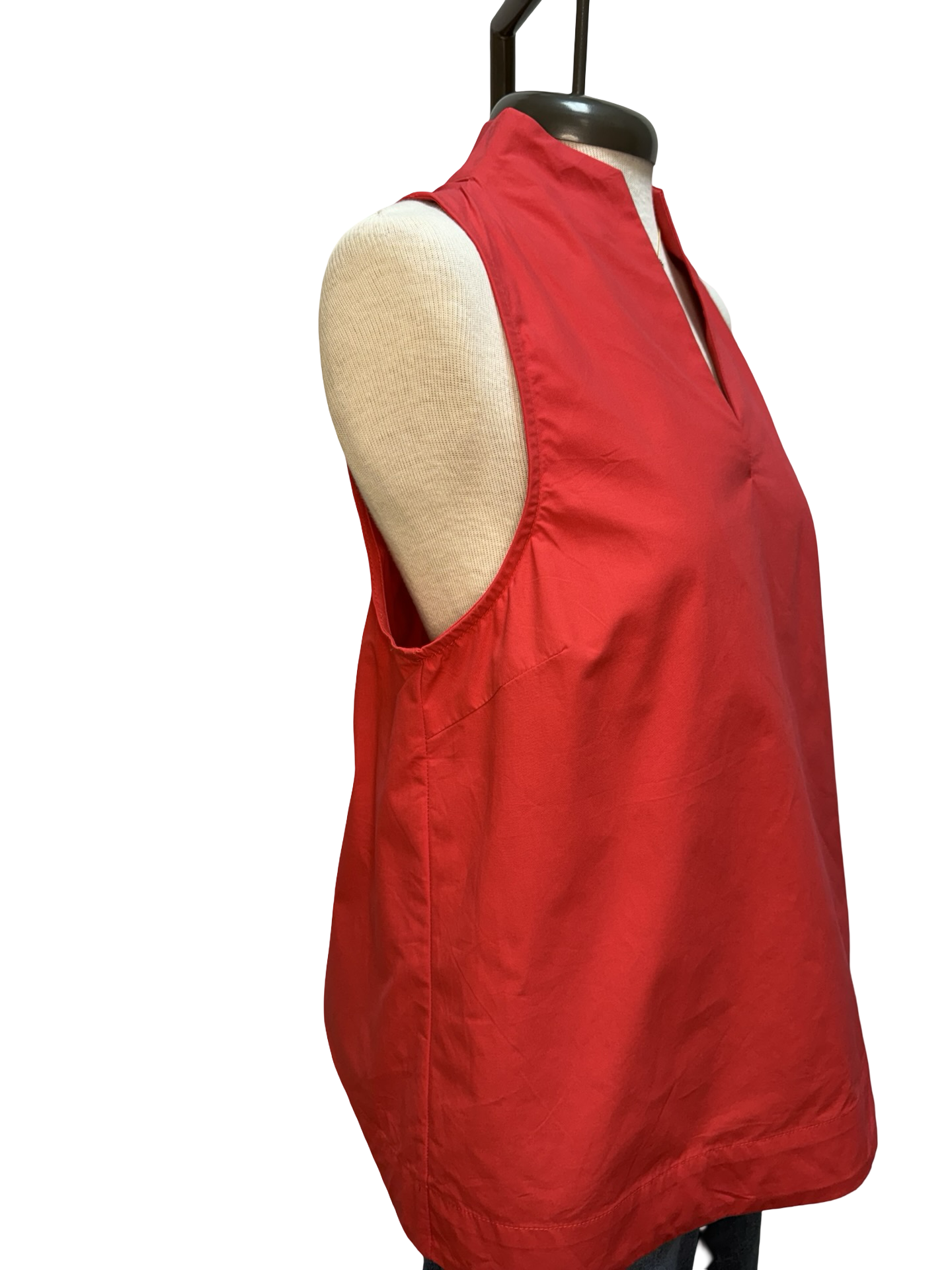 Split V Neck Stand Collar Top Red