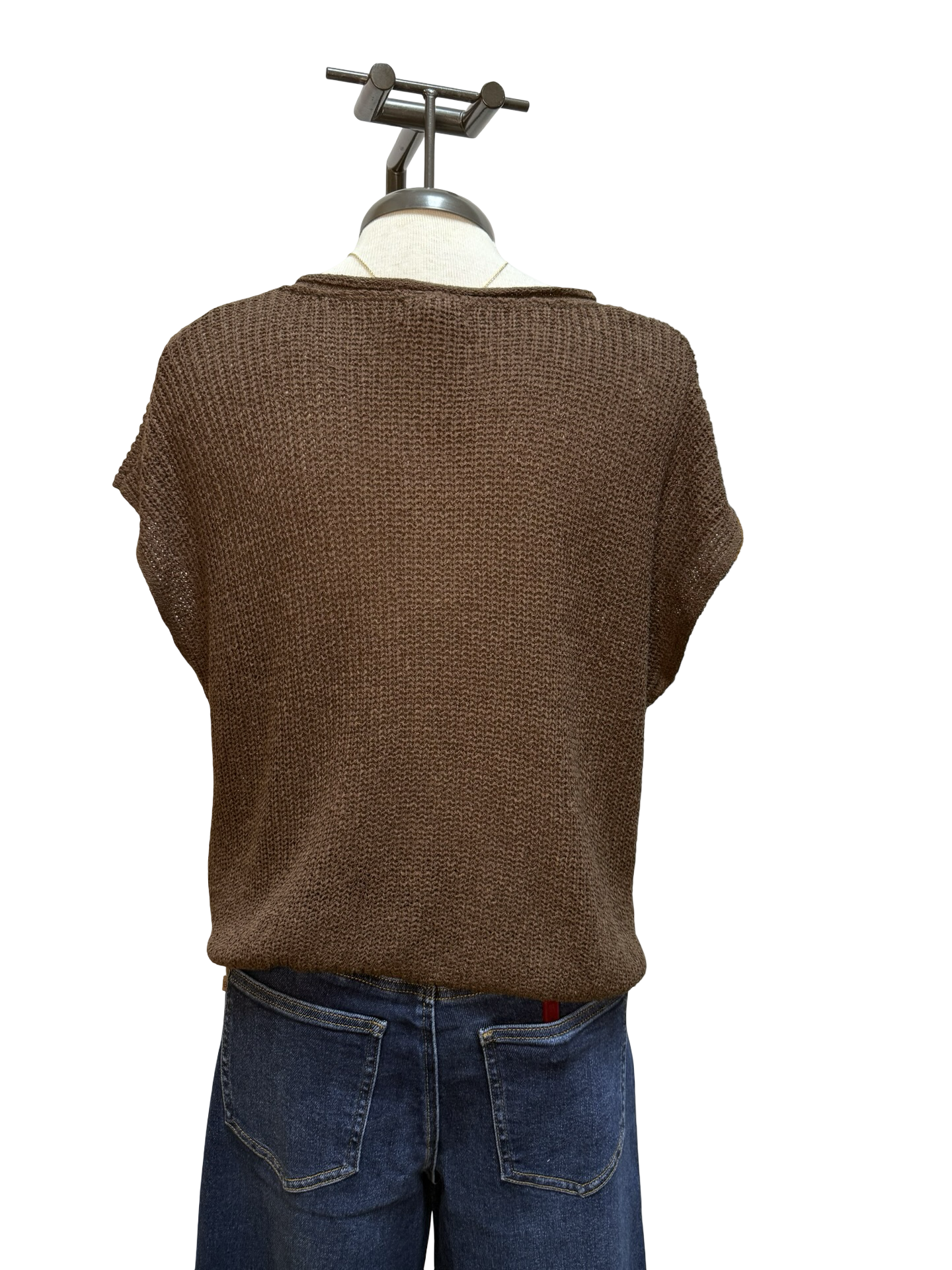 Split Neck Batwing Sweater Top Brown