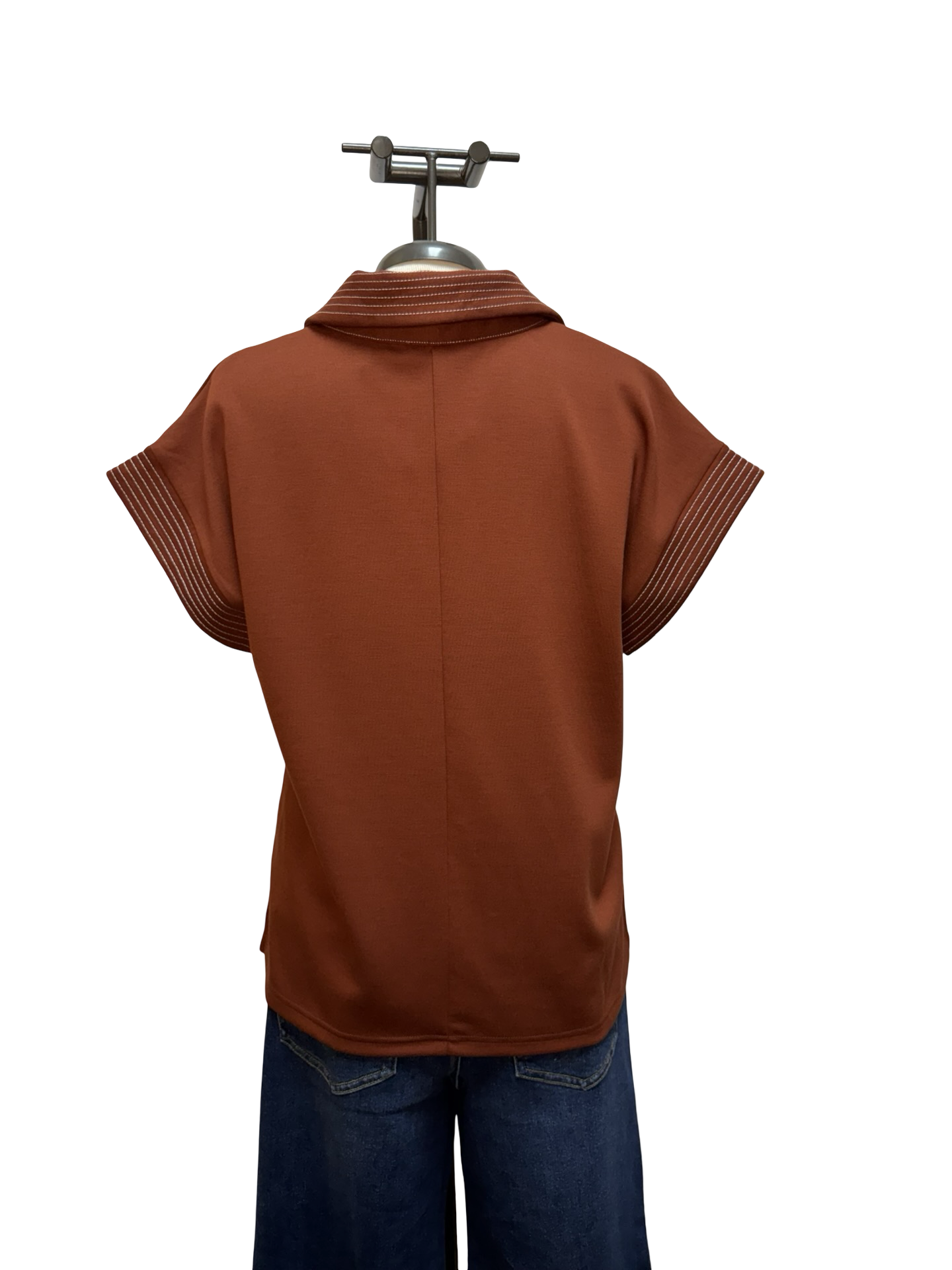 Stitch Detail Short Sleeve Top Rust
