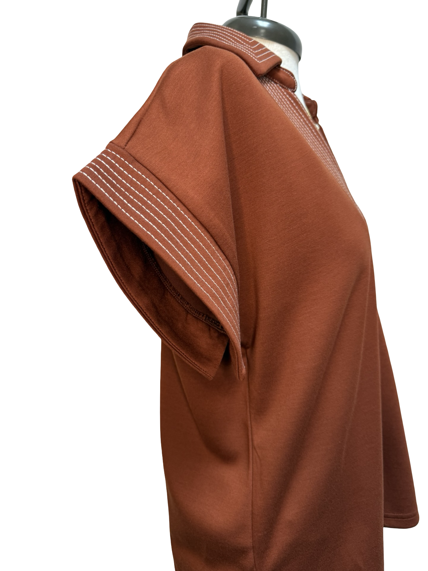 Stitch Detail Short Sleeve Top Rust