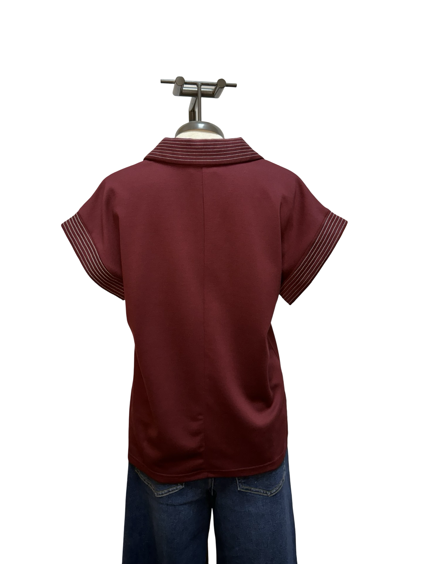 Stitch Detail Short Sleeve Top Wine