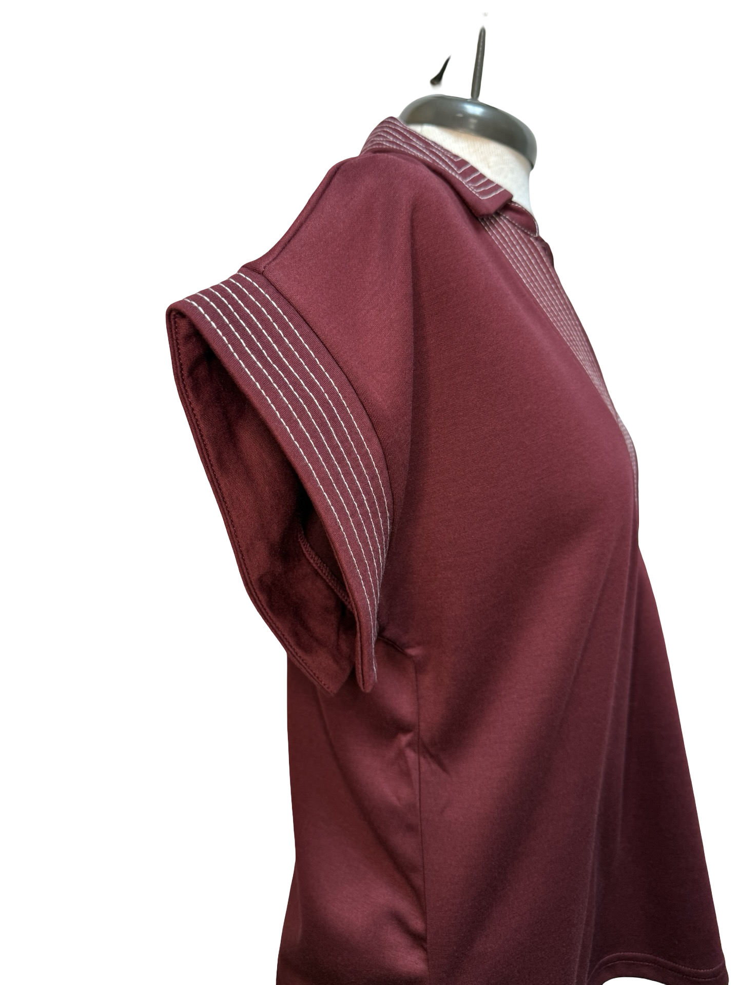 Stitch Detail Short Sleeve Top Wine