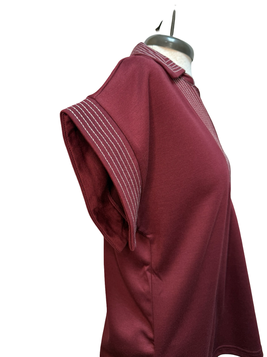 Stitch Detail Short Sleeve Top Wine