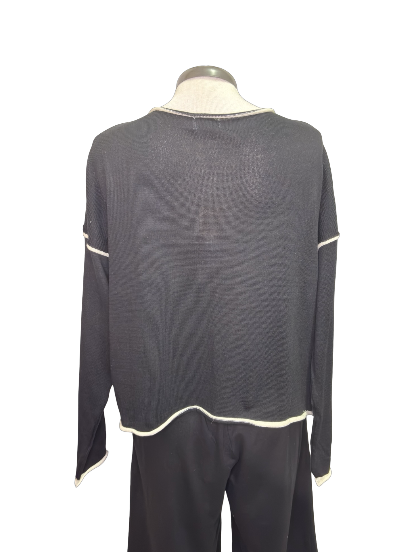Gibraltar Wide Sleeve Knit with Contrast Trim Top Black/Cream