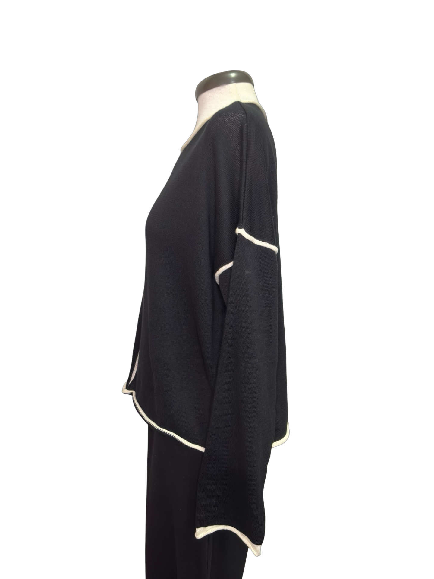 Gibraltar Wide Sleeve Knit with Contrast Trim Top Black/Cream