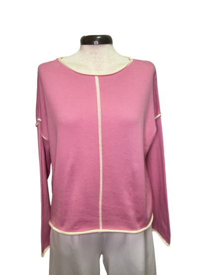 Gibraltar Wide Sleeve Knit with Contrast Trim Top Pink/Cream