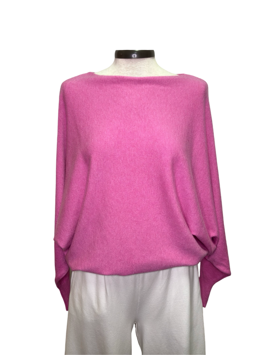 Lincoln Slash Neck Batwing Knit Sweater Magenta One Size
