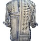 Short Sleeve Patterned V Neck Top Blue