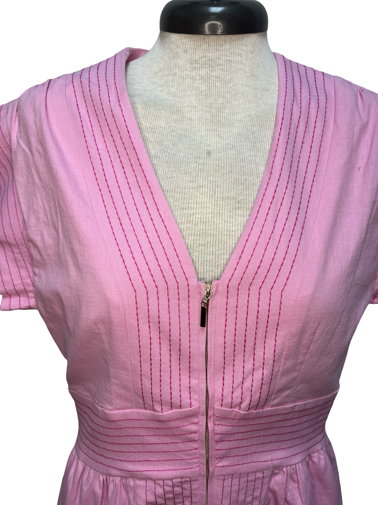 Short Sleeve Zip Up Dress Pink