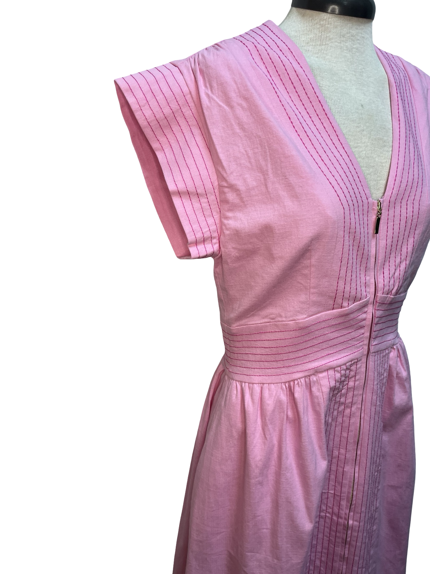 Short Sleeve Zip Up Dress Pink