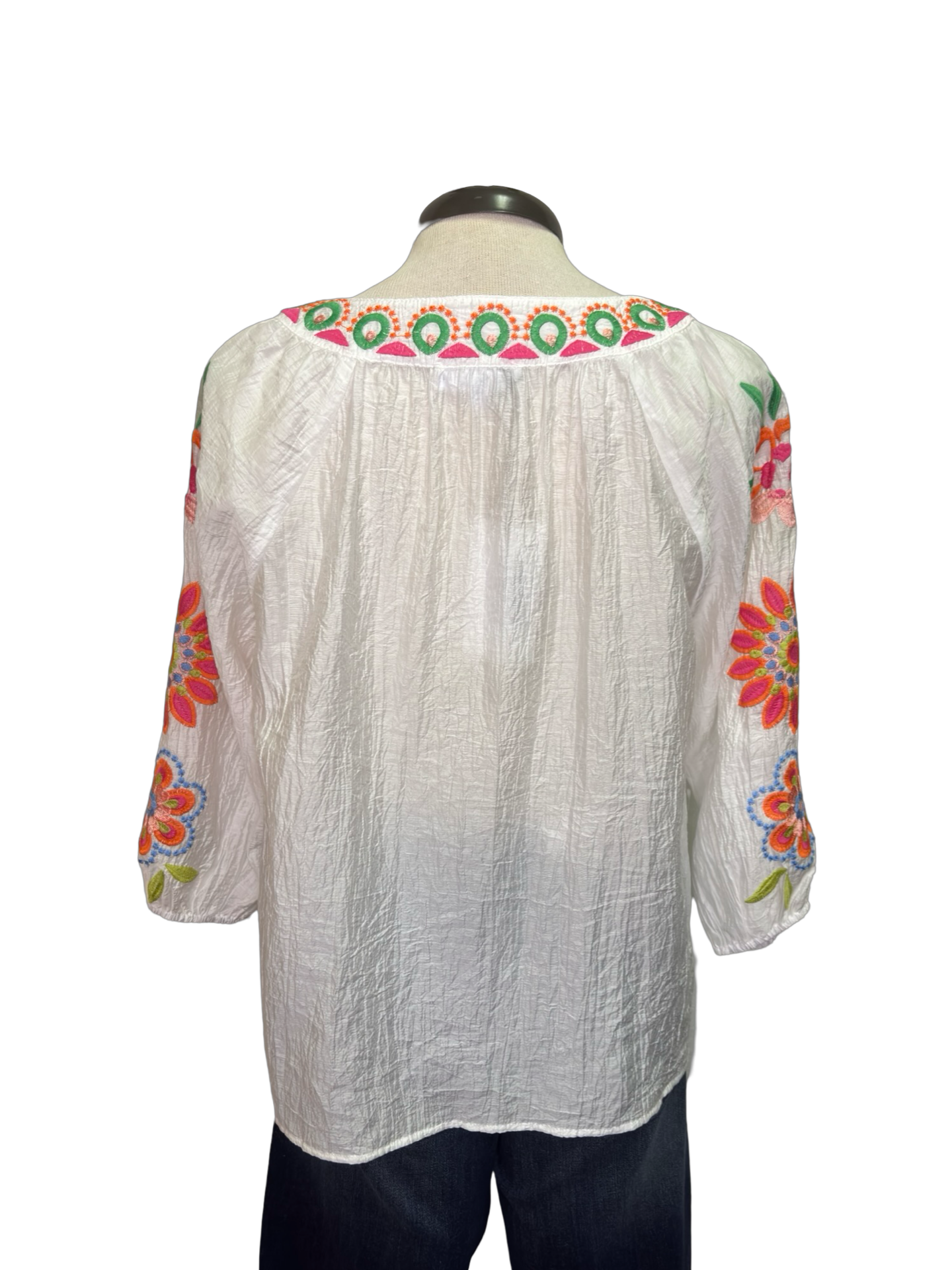 Textured Embroidery Detail Top White