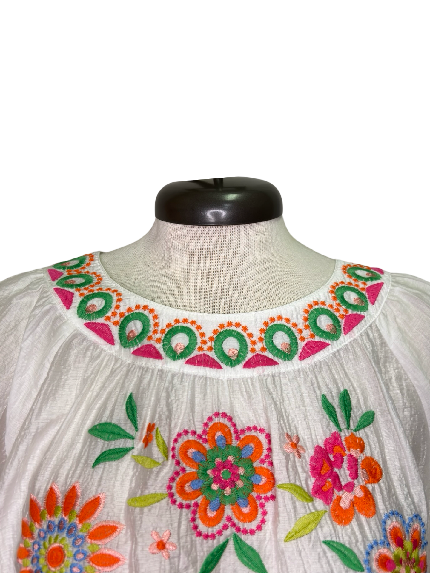 Textured Embroidery Detail Top White