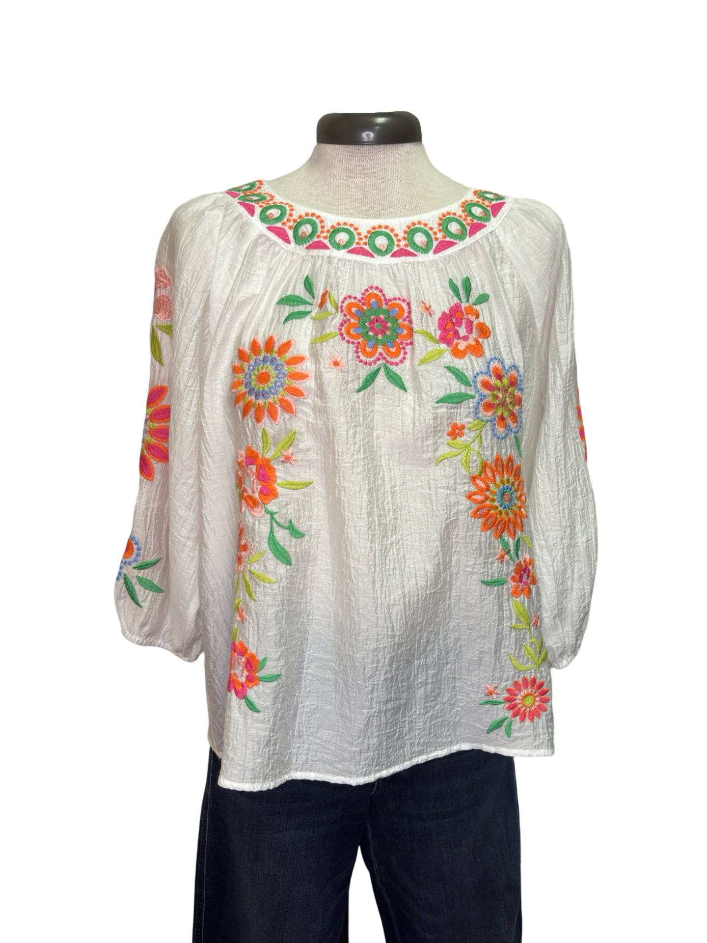 Textured Embroidery Detail Top White