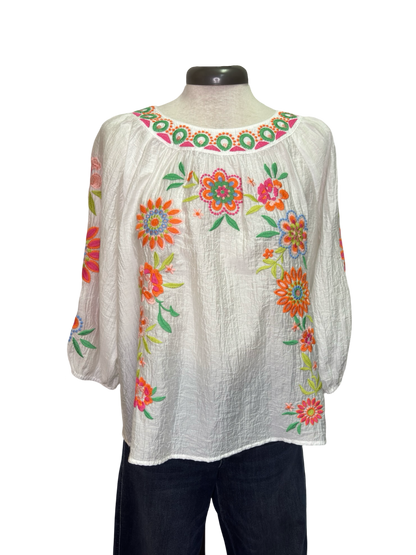 Textured Embroidery Detail Top White