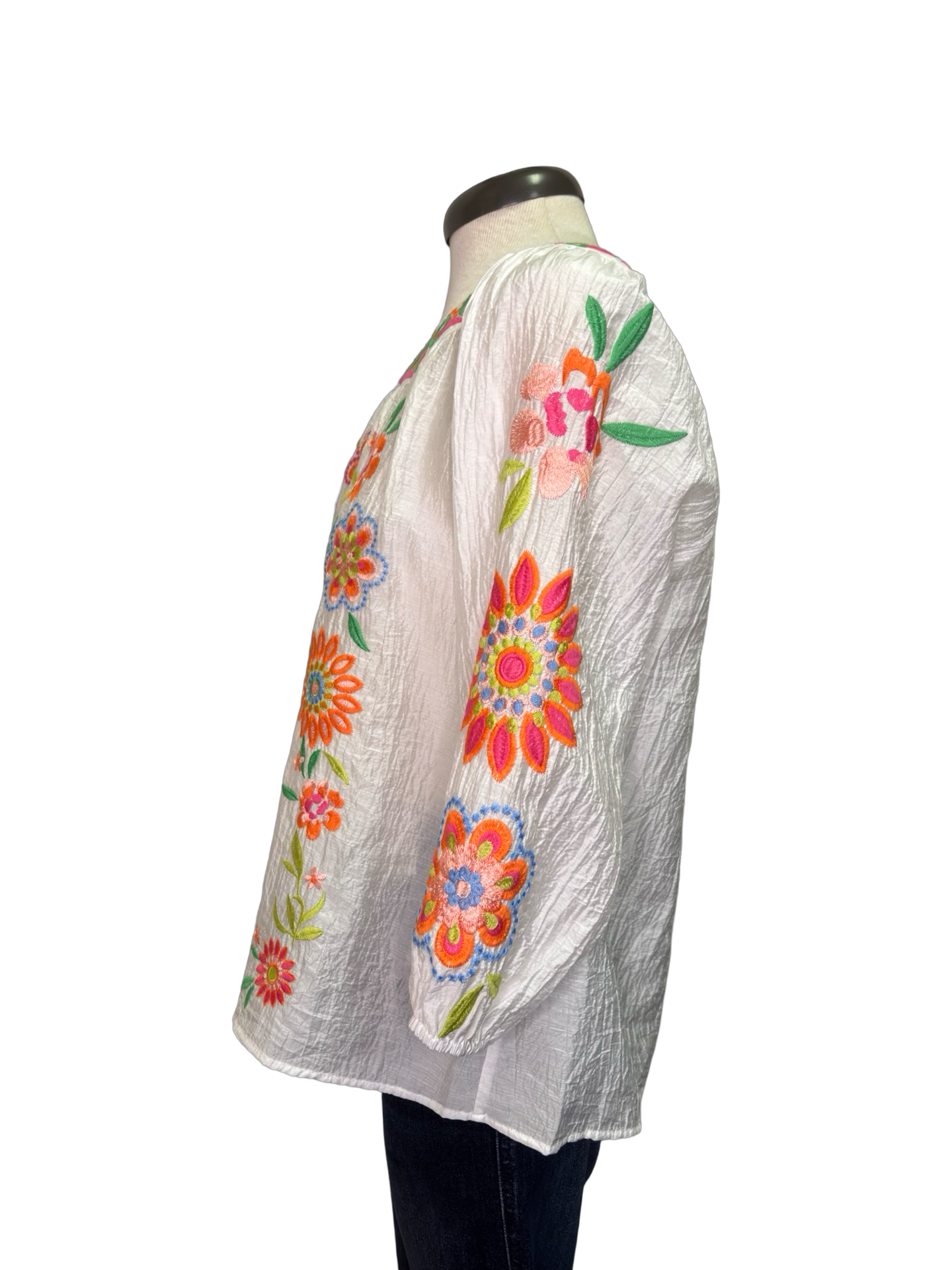 Textured Embroidery Detail Top White