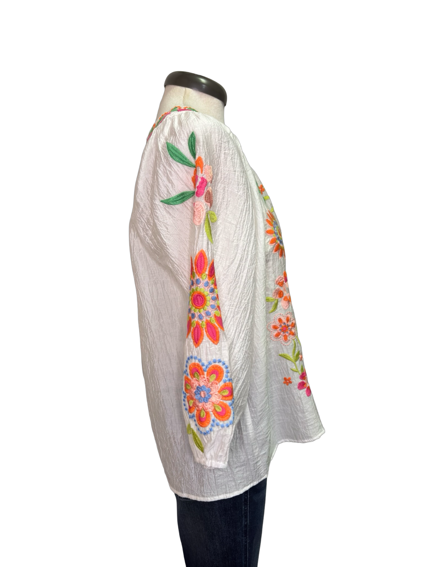 Textured Embroidery Detail Top White