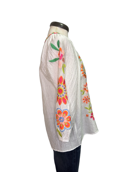 Textured Embroidery Detail Top White
