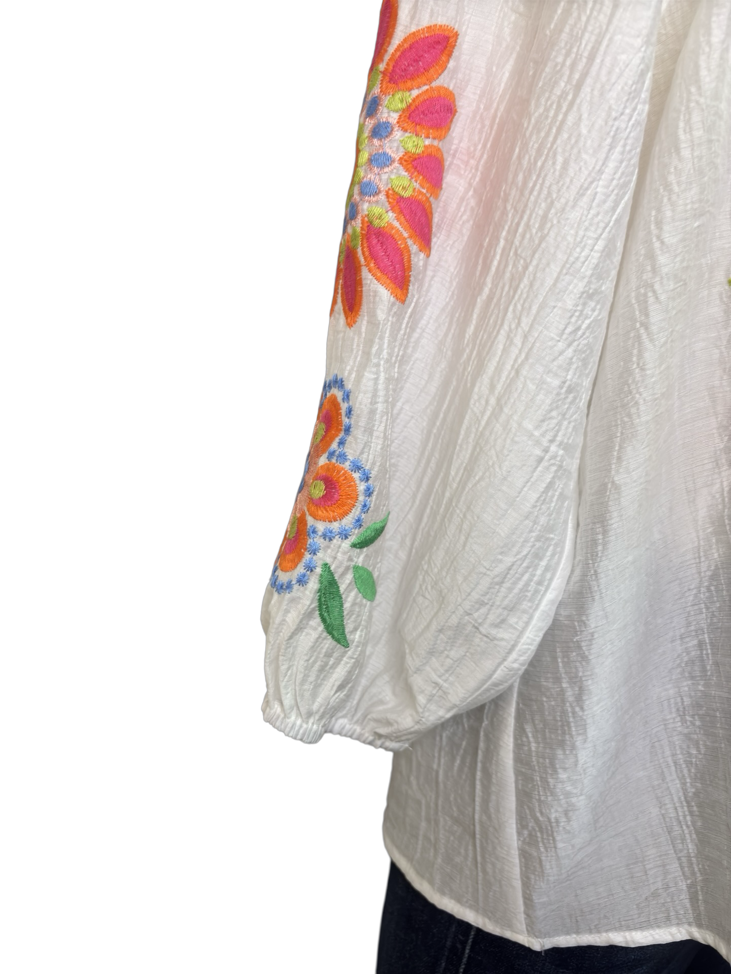 Textured Embroidery Detail Top White
