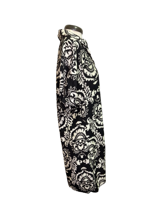 Short Sleeve Print Button Up Dress Black