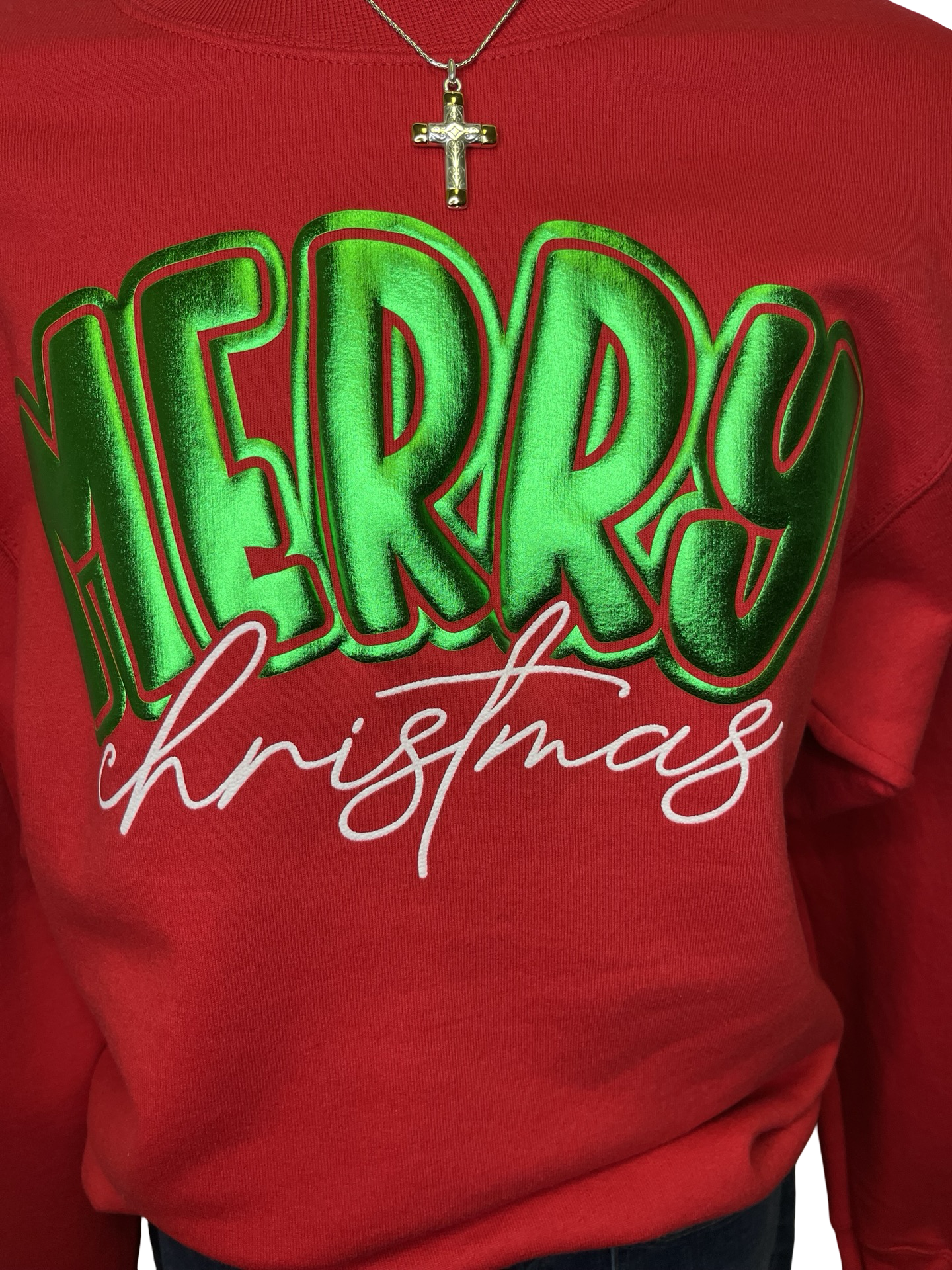 Merry Christmas in Green Puff Sweatshirt