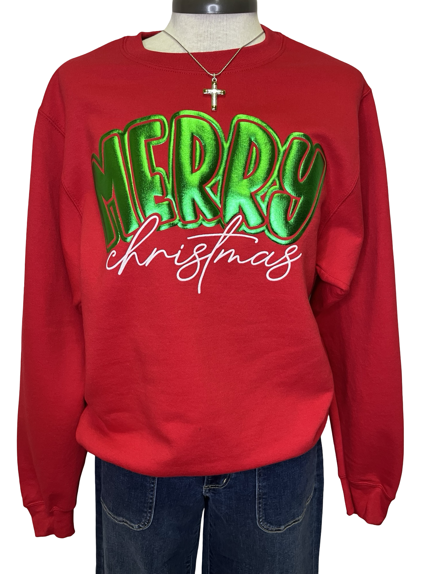 Merry Christmas in Green Puff Sweatshirt