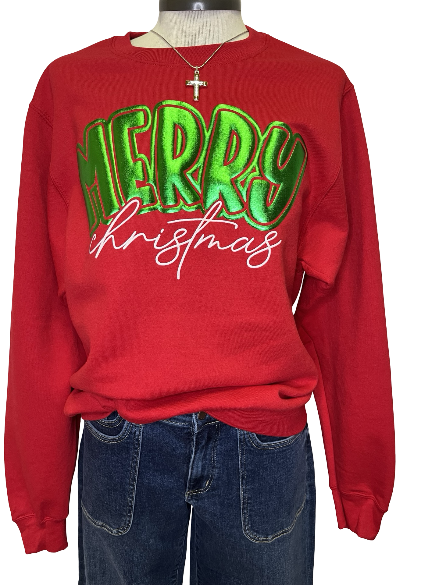 Merry Christmas in Green Puff Sweatshirt
