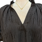 Textured Puff Sleeve Split Neck Top Black