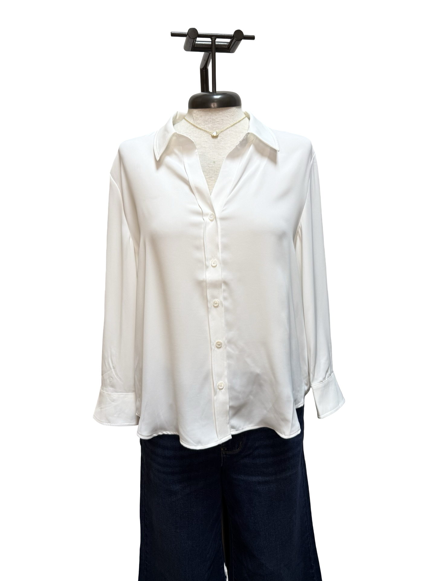 Three Quarter Sleeve Button Down Shirt White