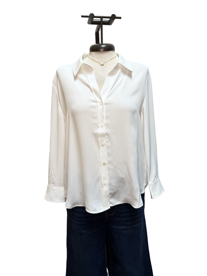 Three Quarter Sleeve Button Down Shirt White