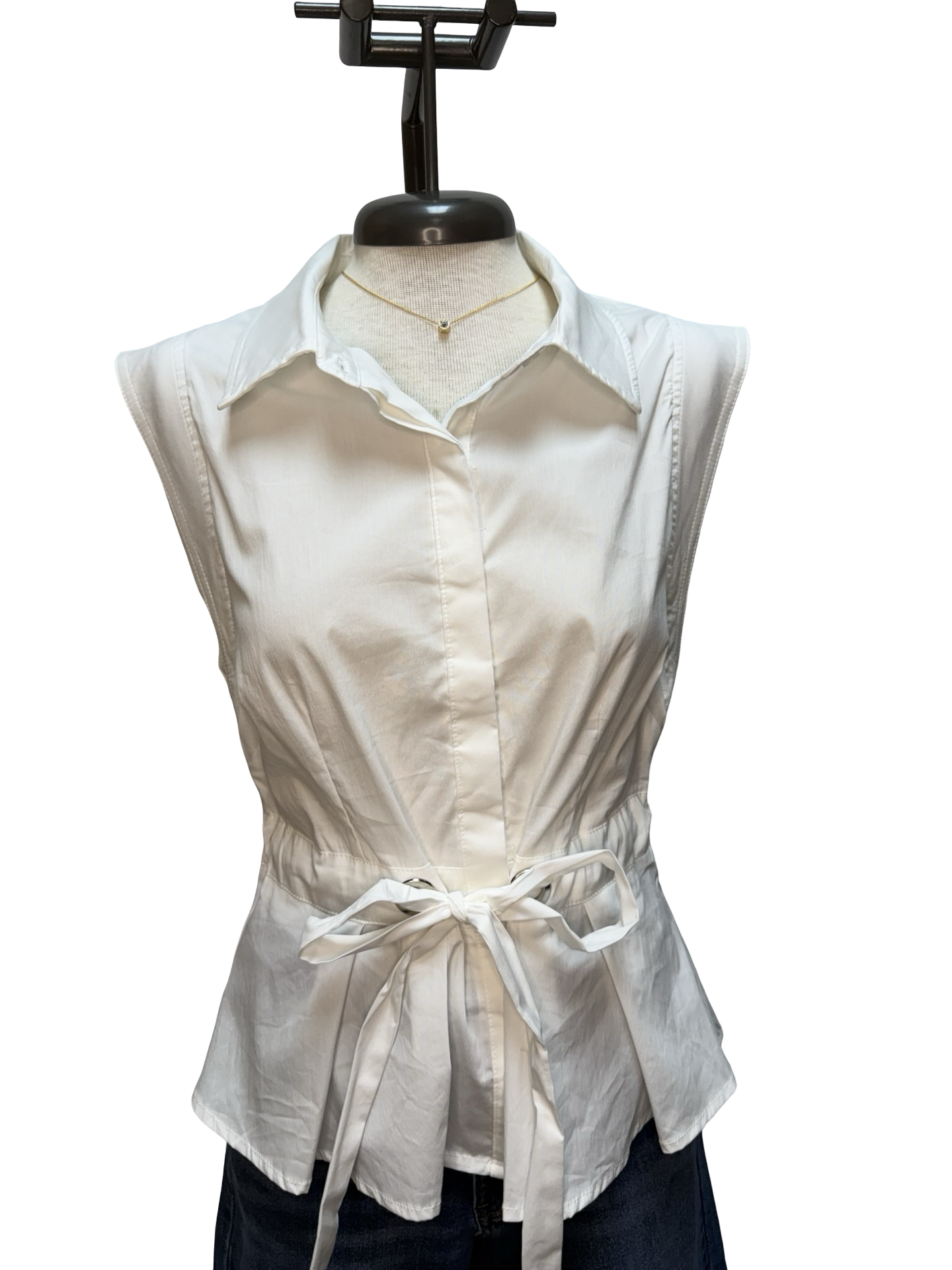 Tie Waist Cap Sleeve Top Off White