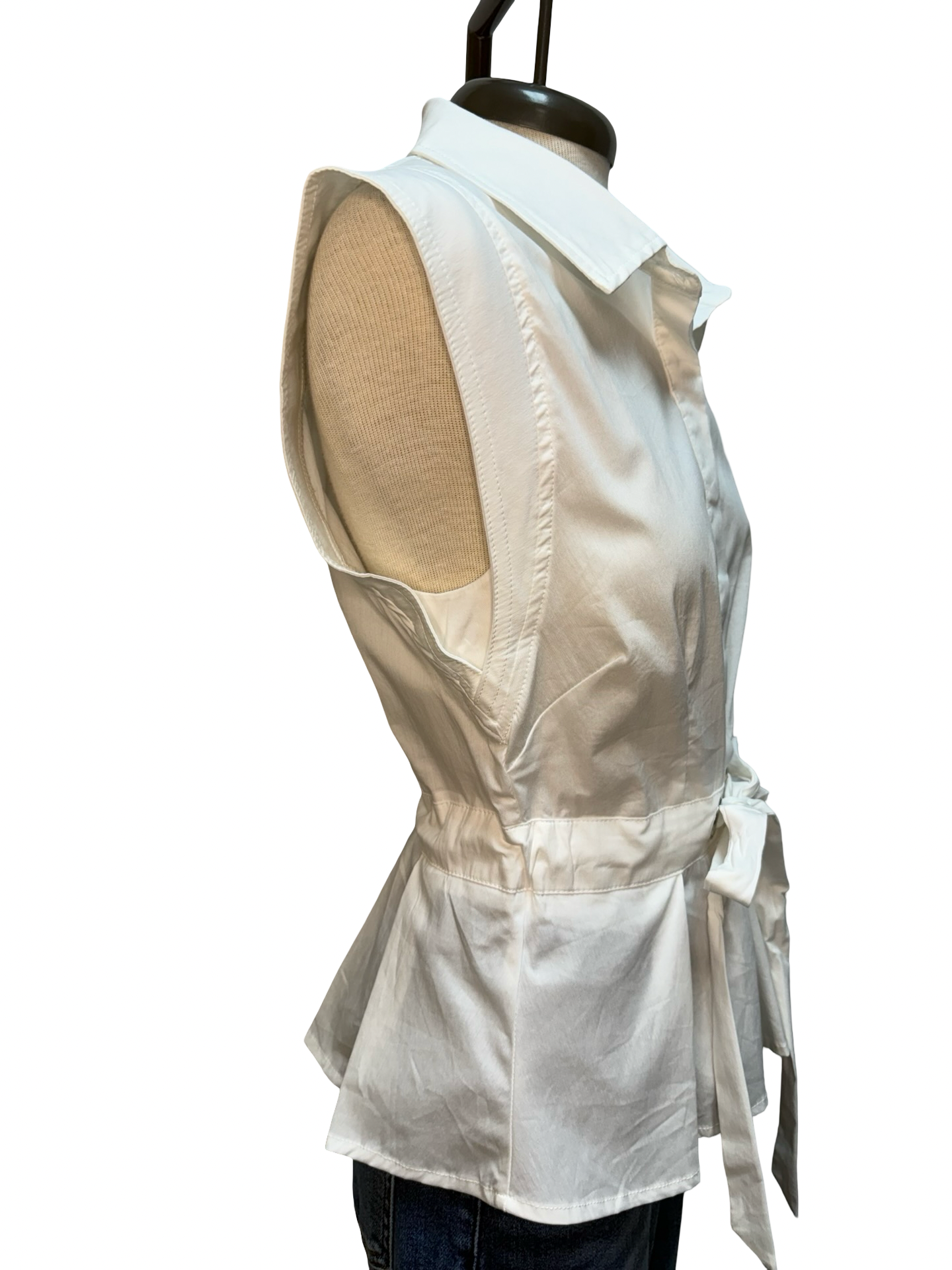 Tie Waist Cap Sleeve Top Off White