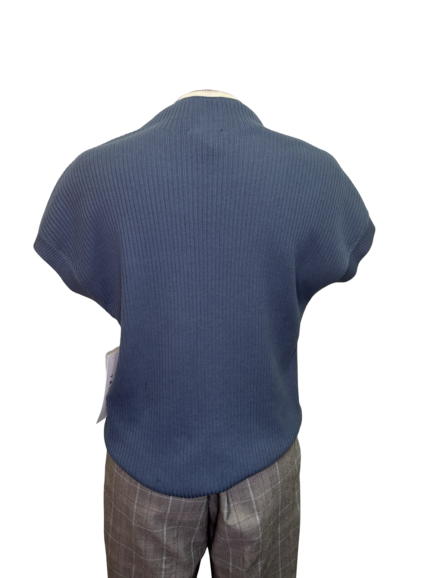 Cotton Mock Neck Cap Short Sleeve Top Slate Blue