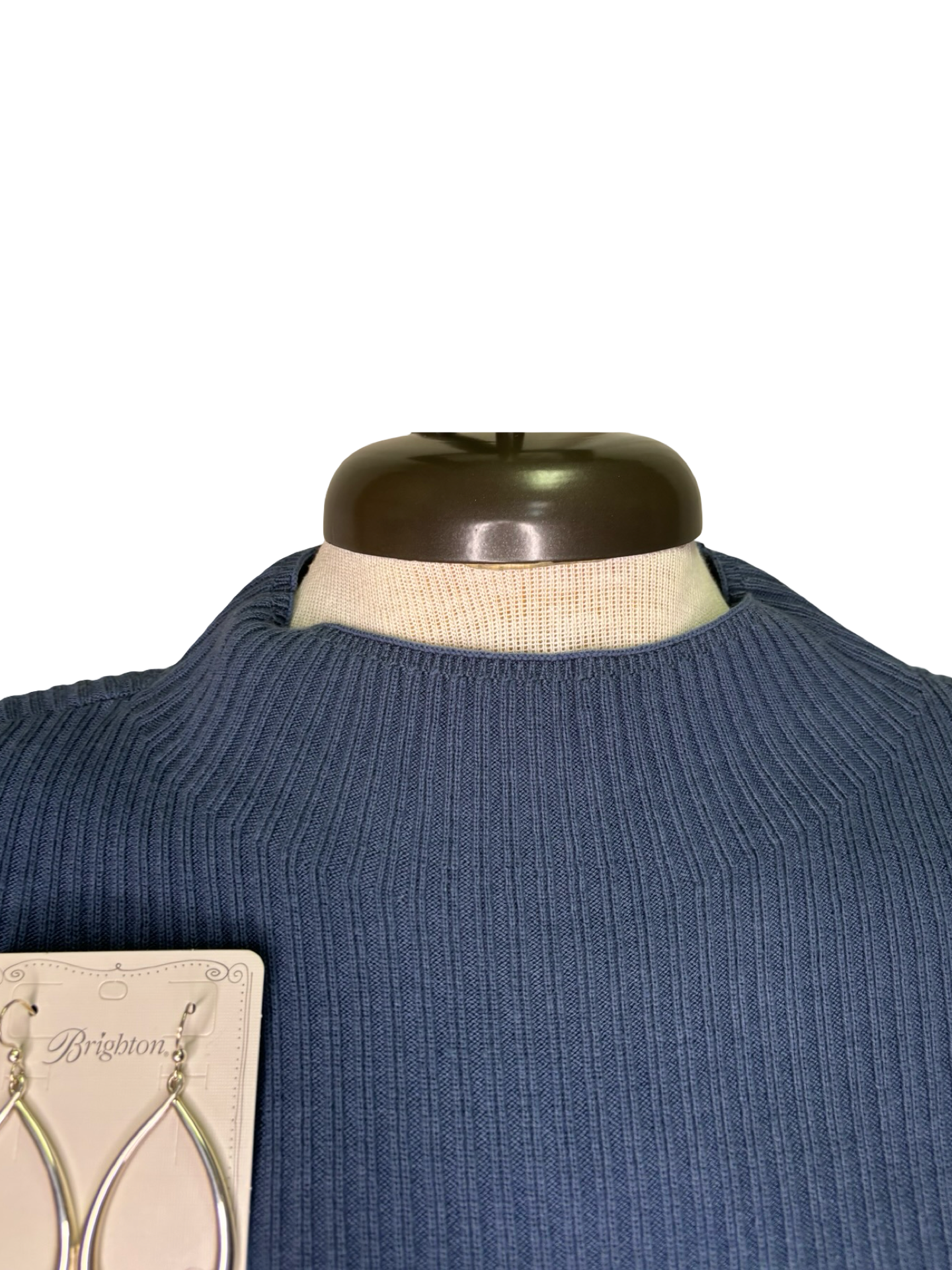 Cotton Mock Neck Cap Short Sleeve Top Slate Blue