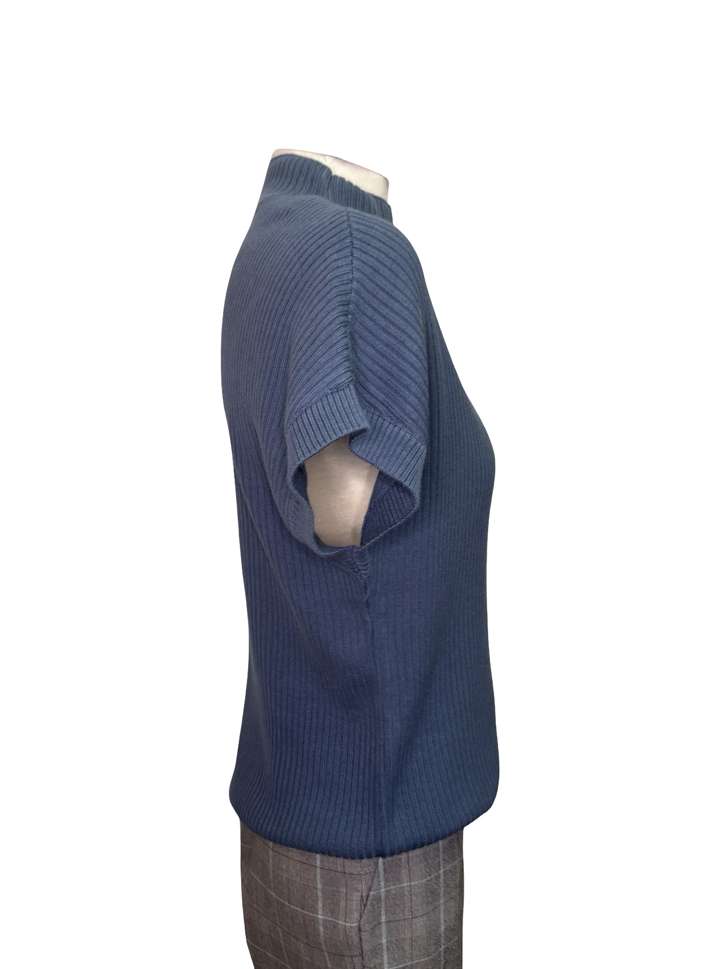 Cotton Mock Neck Cap Short Sleeve Top Slate Blue