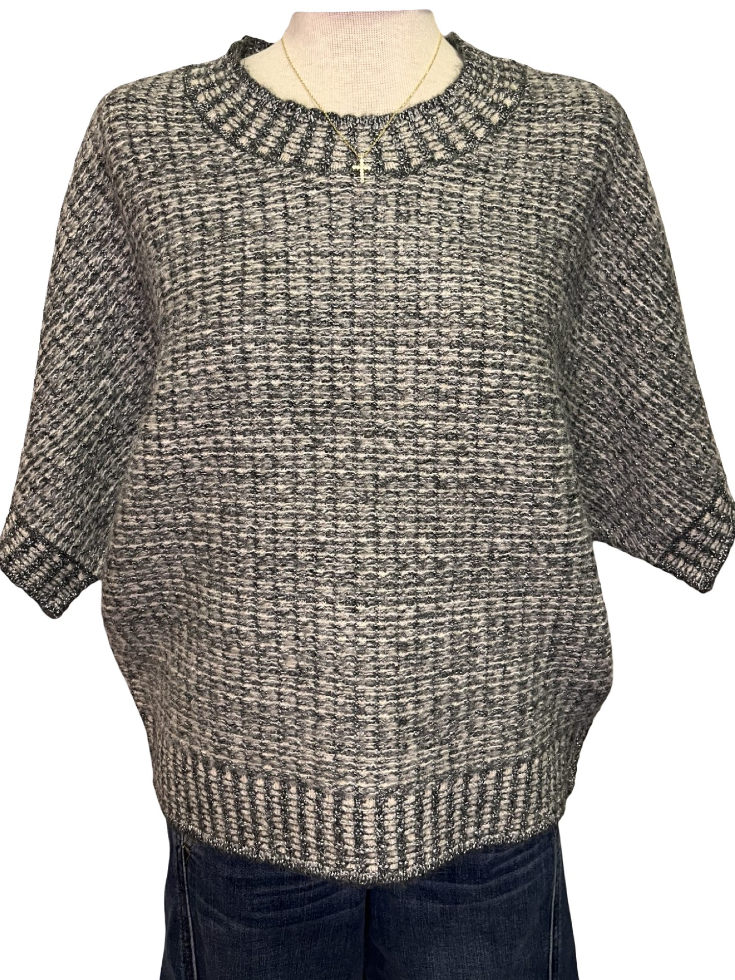 Crew Neck Cap Sleeve Sweater Charcoal