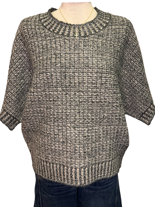 Crew Neck Cap Sleeve Sweater Charcoal