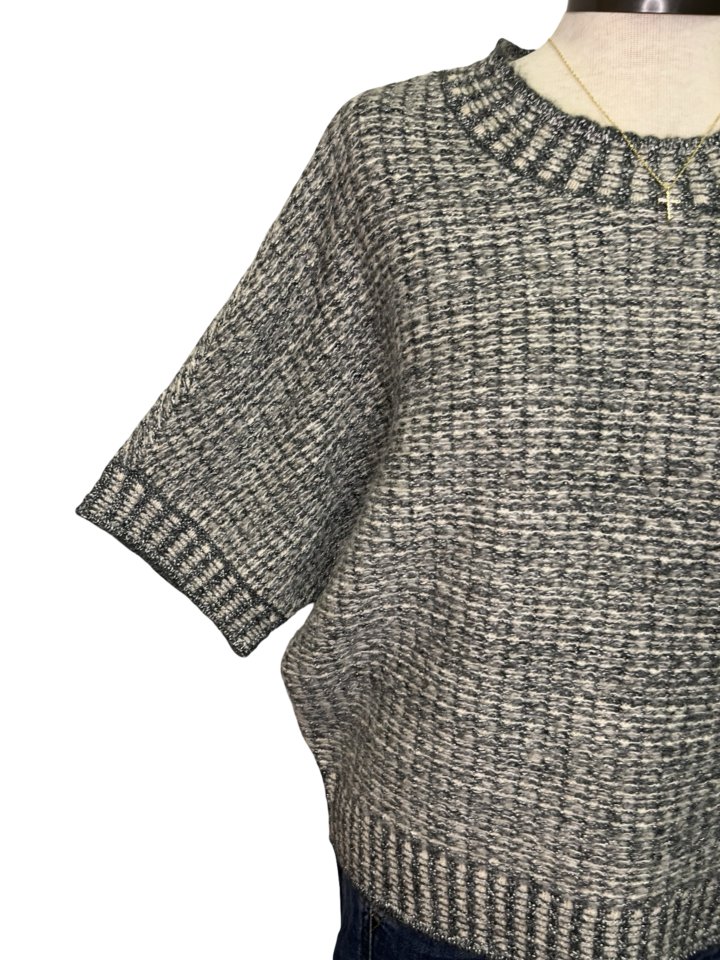 Crew Neck Cap Sleeve Sweater Charcoal