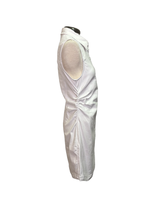 Embroidered Denim Dress with Ruching White
