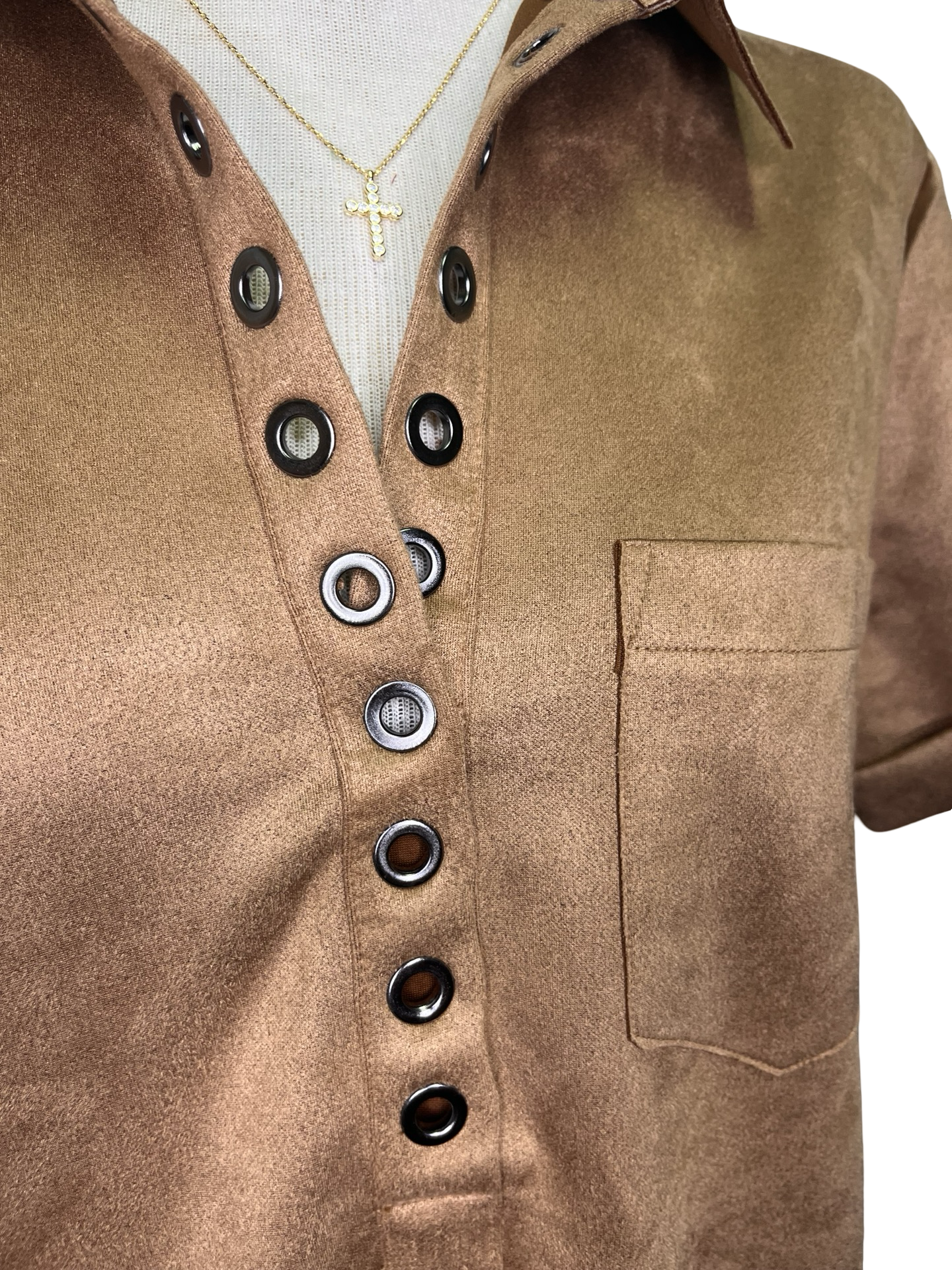 Faux Suede Polo Shirt Dress Almondlatte