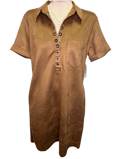 Faux Suede Polo Shirt Dress Almondlatte