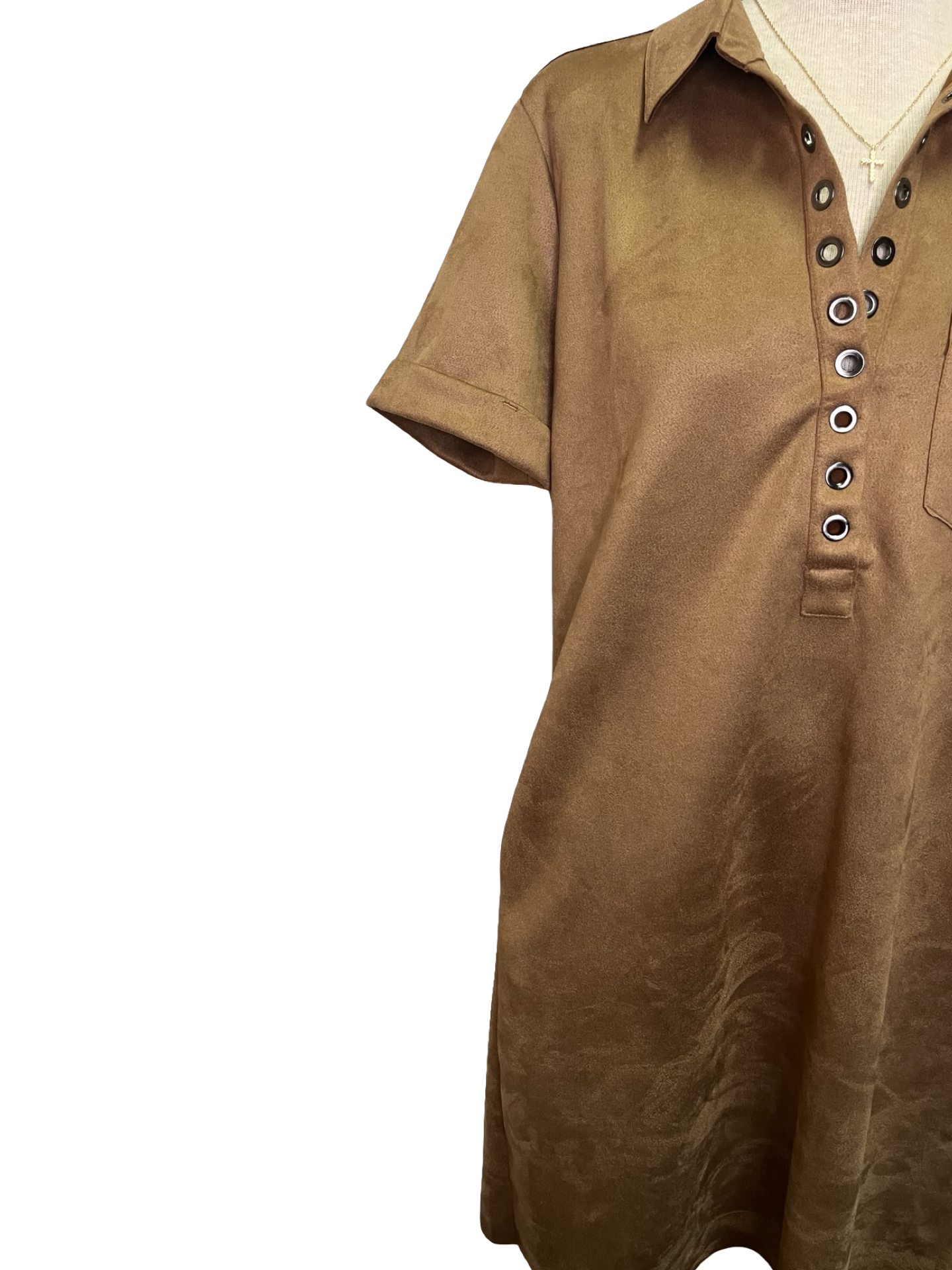 Faux Suede Polo Shirt Dress Almondlatte