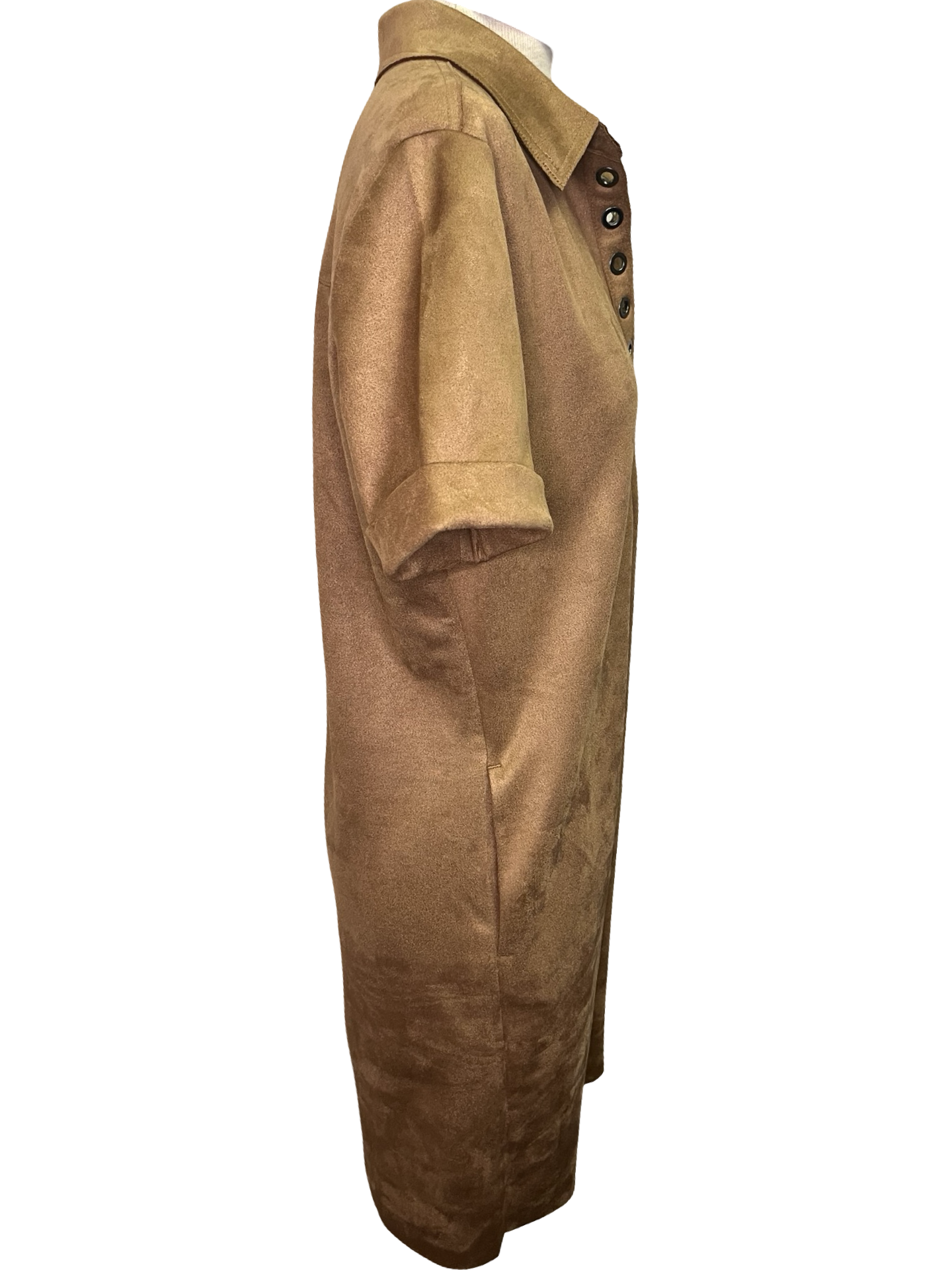 Faux Suede Polo Shirt Dress Almondlatte