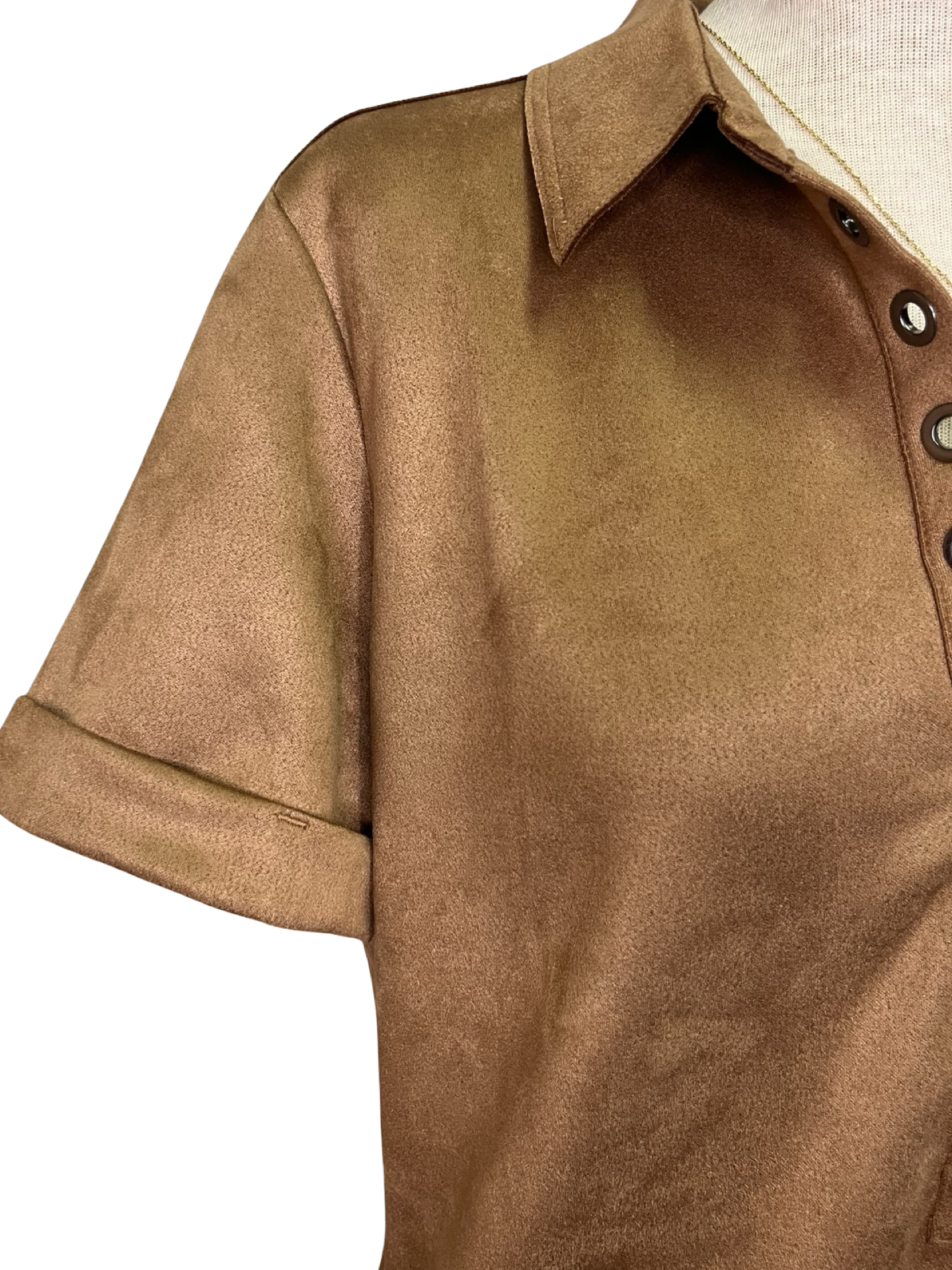 Faux Suede Polo Shirt Dress Almondlatte