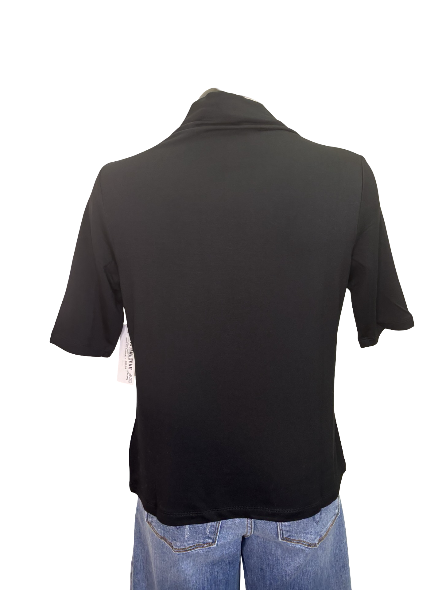 Funnel Neck Elbow Sleeve Knit Top Black