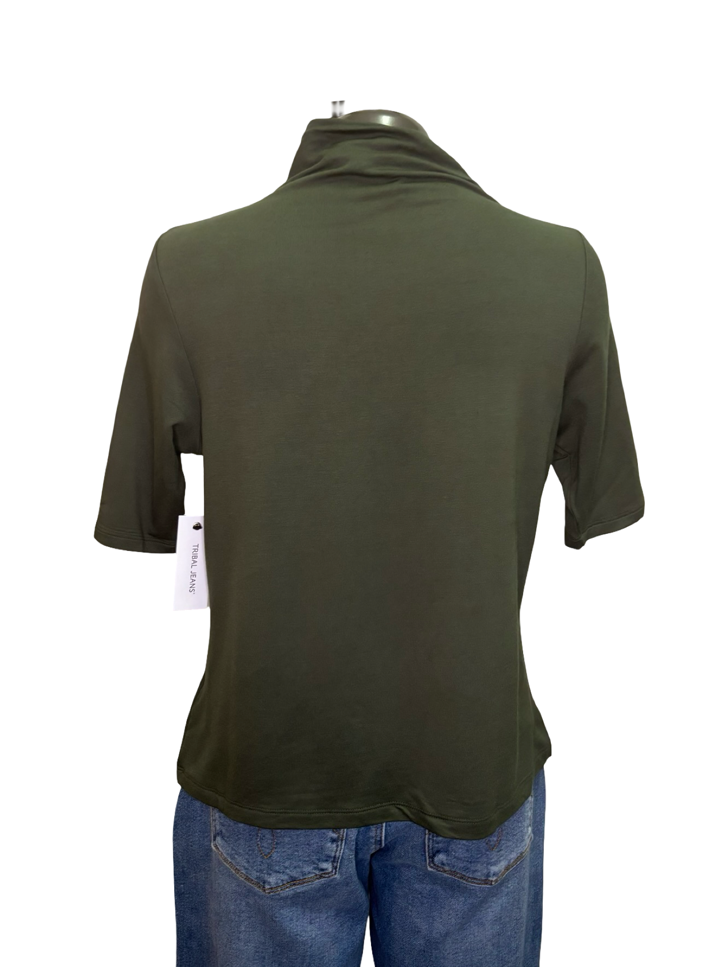 Funnel Neck Elbow Sleeve Knit Top Spruce