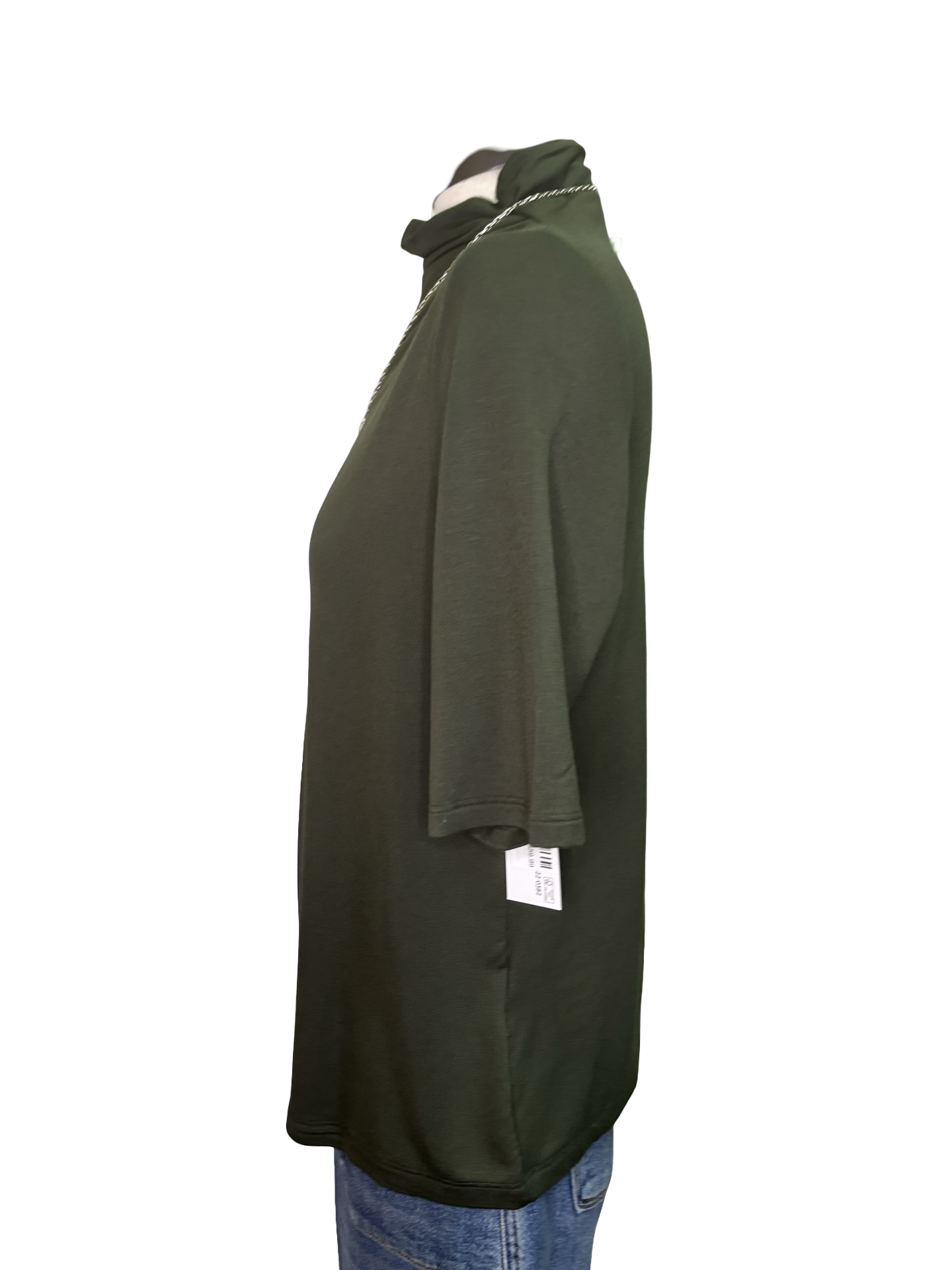 Funnel Neck Elbow Sleeve Knit Top Spruce