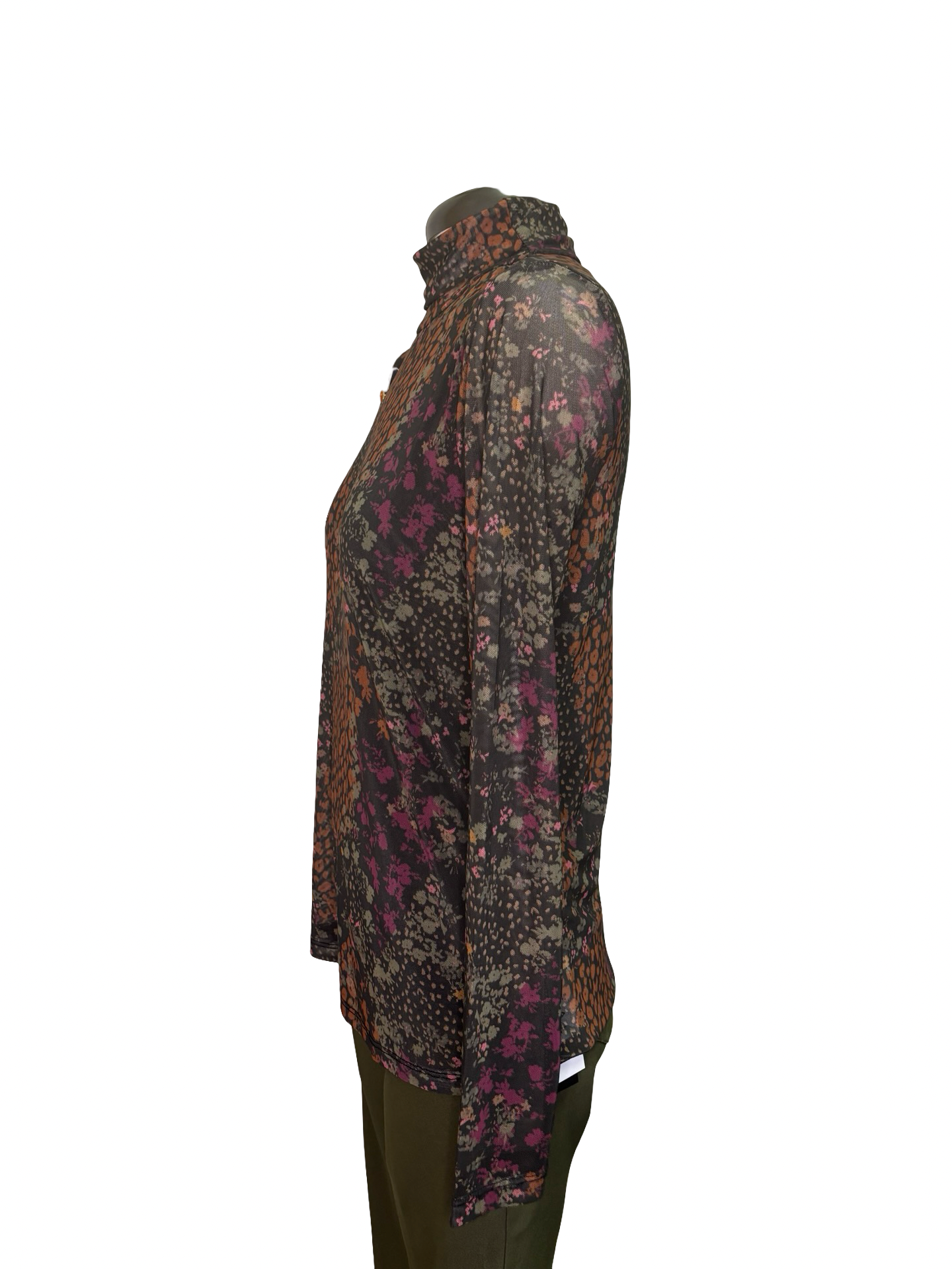 Mesh Turtleneck Lined Top Plum Wine