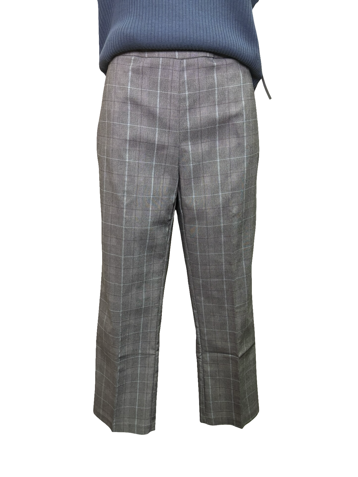Plaid Bengaline Pull On Kickflare Pants Mist Blue