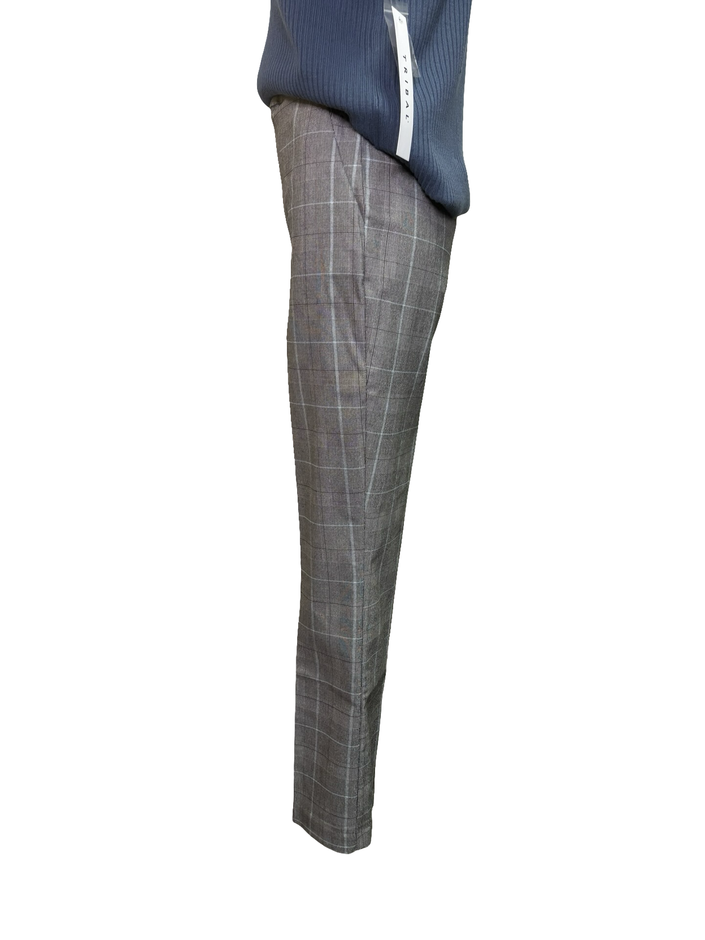 Plaid Bengaline Pull On Kickflare Pants Mist Blue